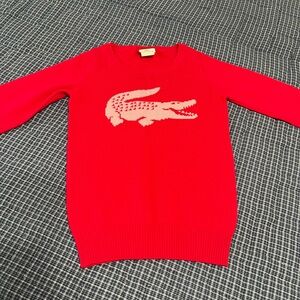 Lacoste Kids Red Crewneck Sweater with Crocodile Logo